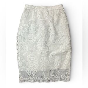 Stylestalker White Lace Midi Pencil Skirt Small Bridal